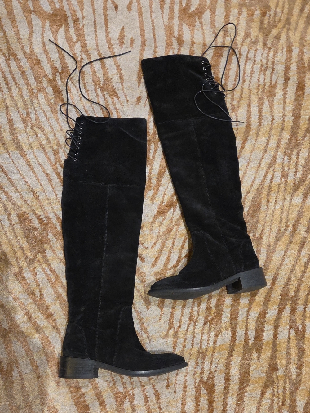 Maiden Lane Over-the-Knee Suede Lace-Up Boots in Black